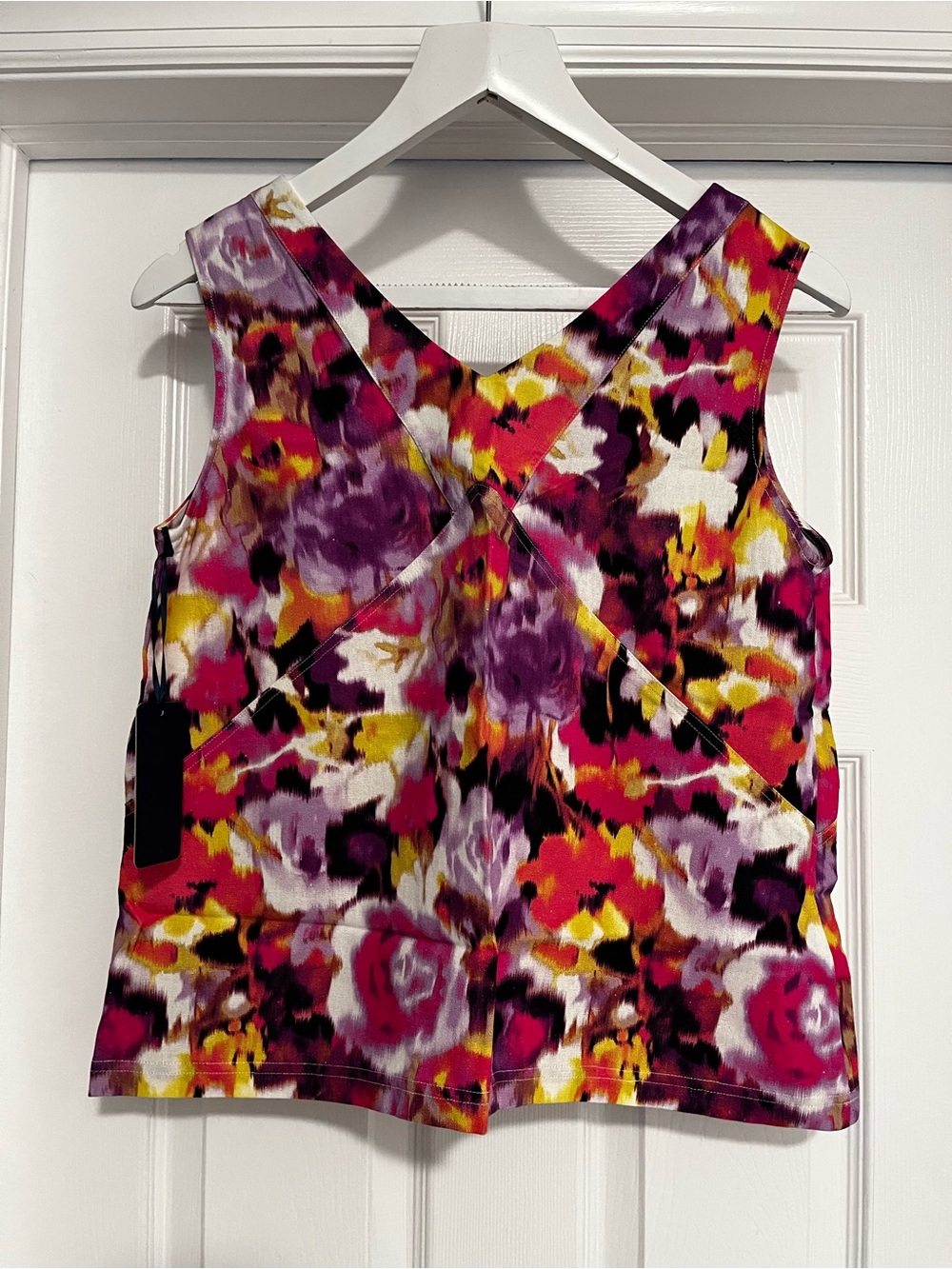 Multi-Color Floral V-Back Tank Top in Purple, Pink, Yellow